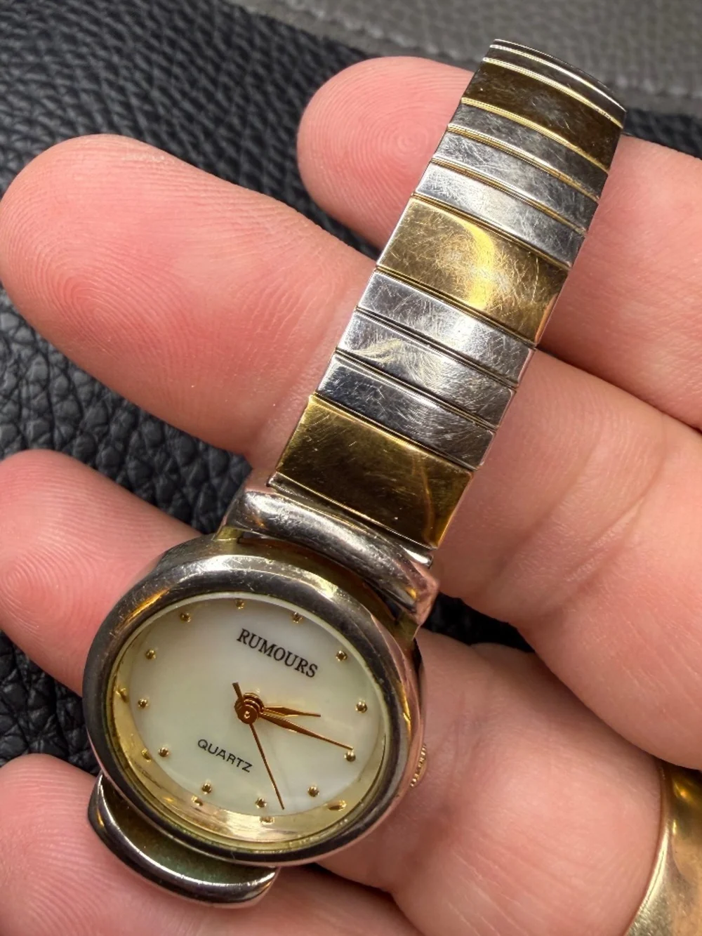 VTG Rumours Two Tone Stainless Steel Stretch Mother of Pearl Quartz Watch 6.5